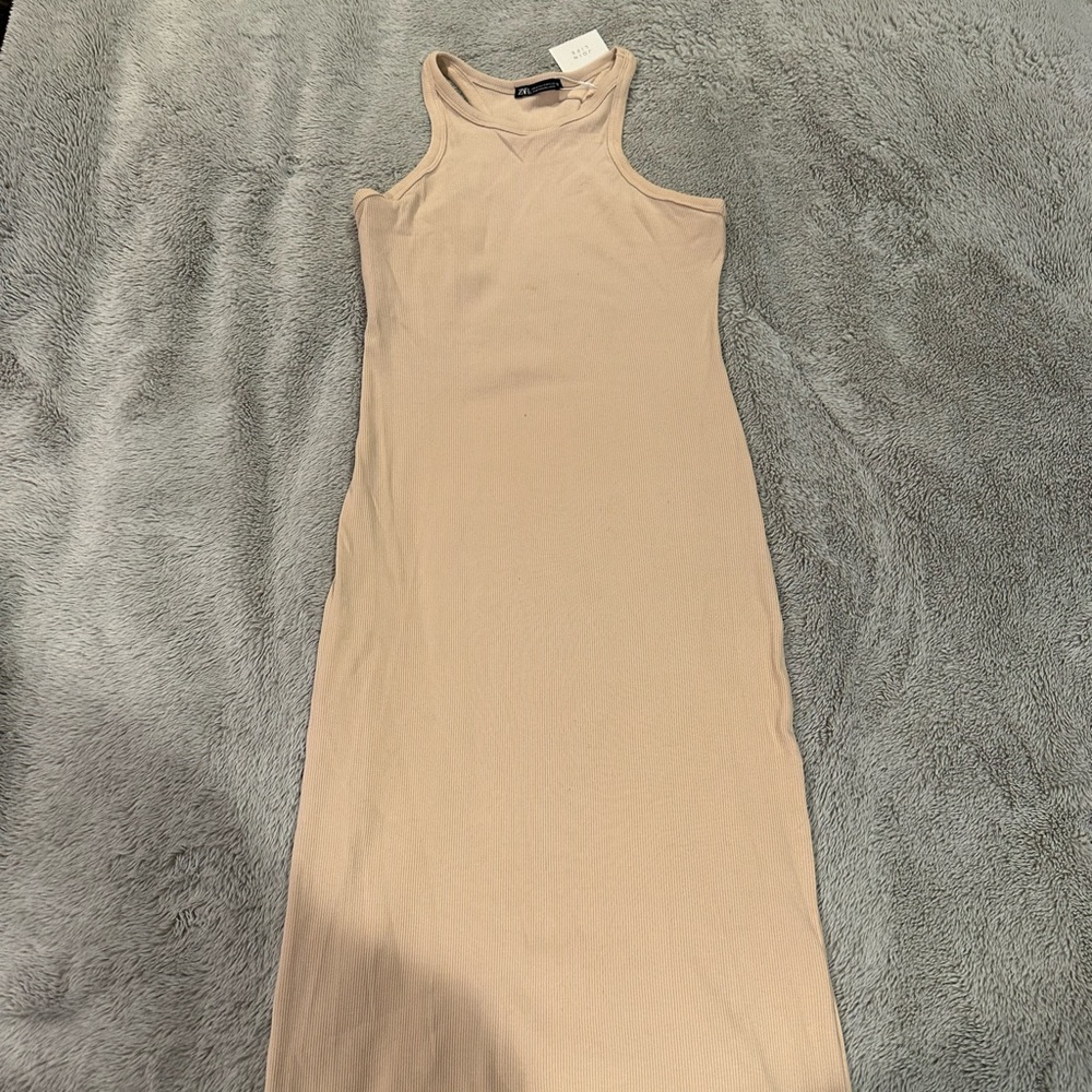 Halter/racer back tight peach midi dress